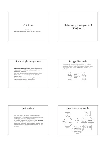 SSA form  Static single assignment  (SSA) form  Michel Schinz  Advanced Compiler Construction
