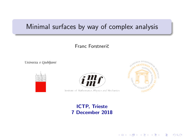 minimal surfaces by way of complex analysis