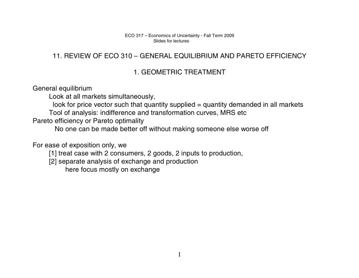 11 review of eco 310 general equilibrium and pareto