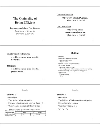 The Optimality of  when there is resale?  Being Efficient  Our Conclusion  Lawrence Ausubel and