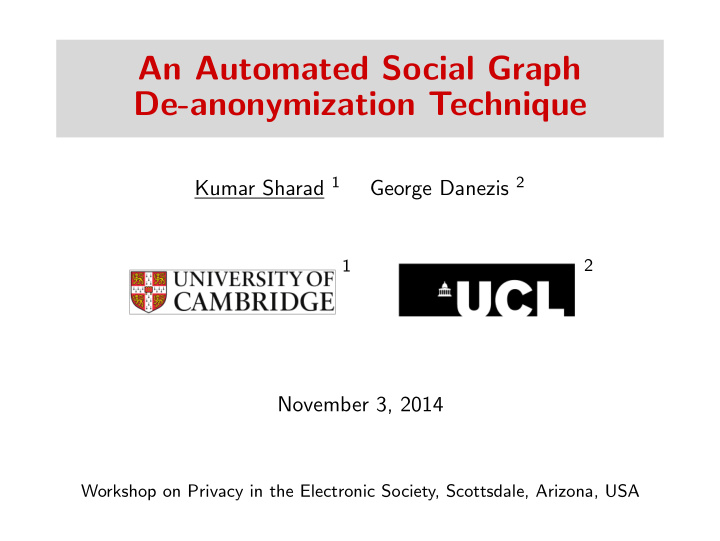 an automated social graph de anonymization technique