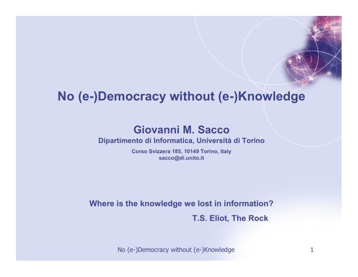no e democracy without e knowledge