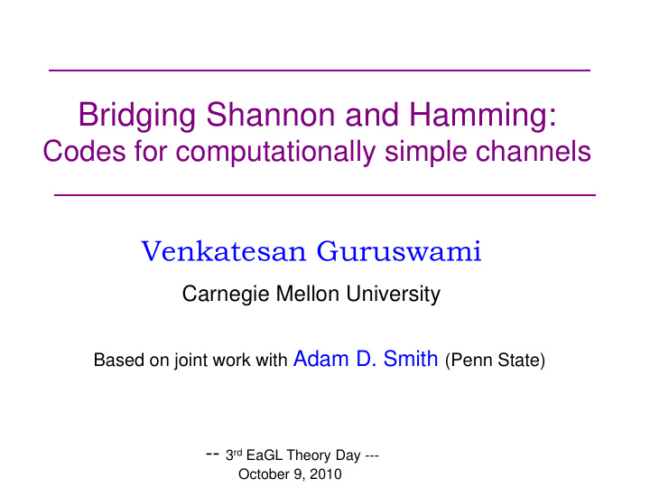 bridging shannon and hamming