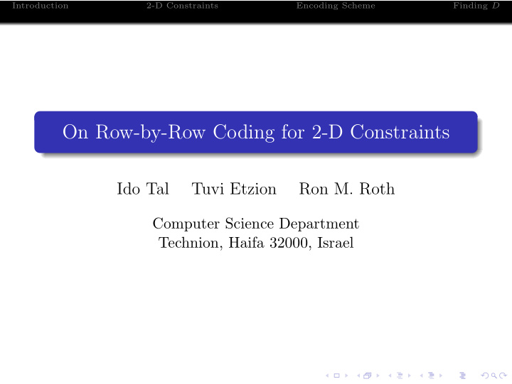 on row by row coding for 2 d constraints