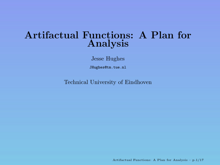 artifactual functions a plan for analysis