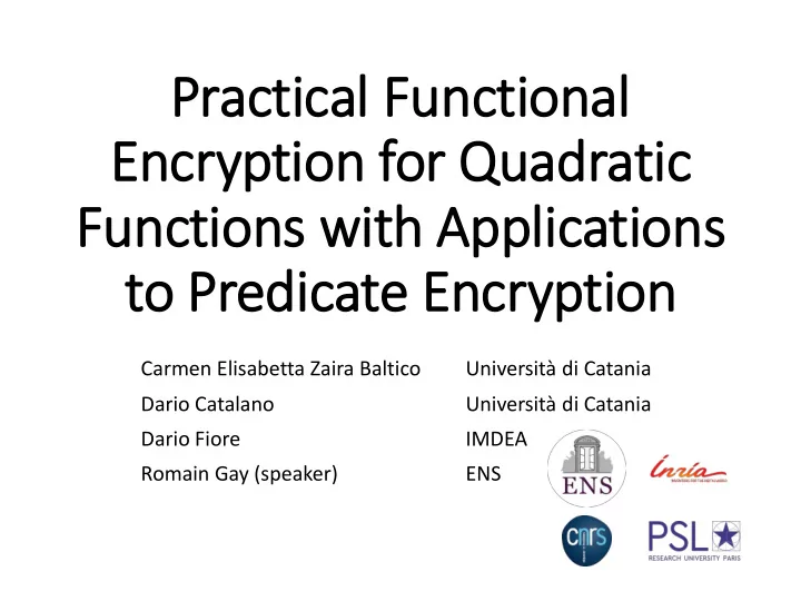 encry ryption for quadratic