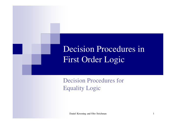 decision procedures in first order logic