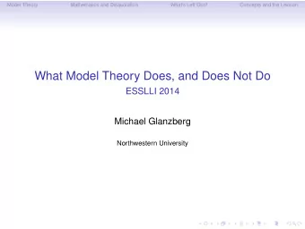 What Model Theory Does, and Does Not Do  ESSLLI 2014  Michael Glanzberg  Northwestern University