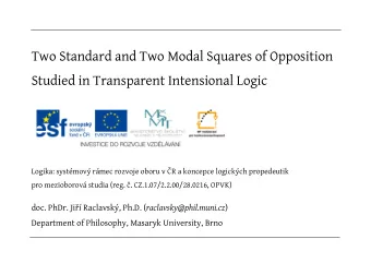 Two Standard and Two Modal Squares of Opposition  Studied in Transparent Intensional Logic  Logika: