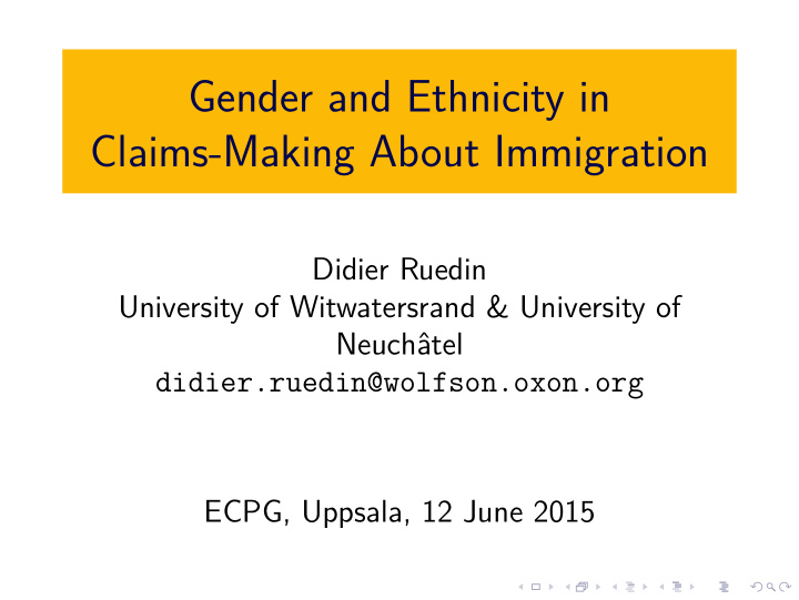gender and ethnicity in claims making about immigration