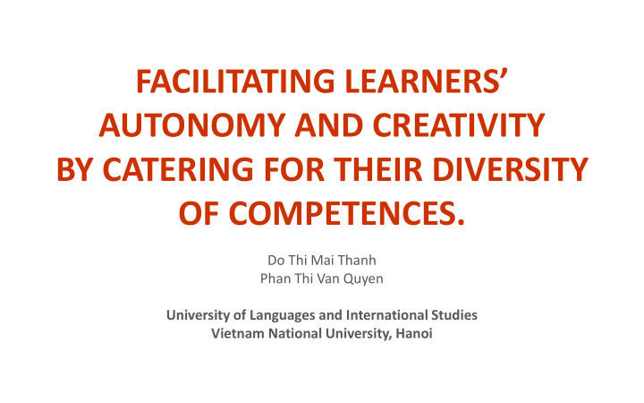 facilitating learners autonomy and creativity by catering