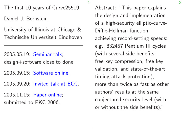 the first 10 years of curve25519 abstract this paper