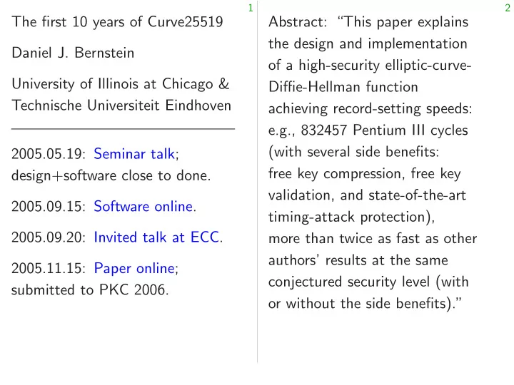 the first 10 years of curve25519 abstract this paper
