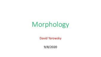 Morphology  David Yarowsky  9/8/2020  Acknowledgements and thanks to:    Chris Quirk    Marta