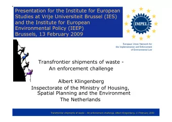 Presentation for the Institute for European  Studies at Vrije Universiteit Brussel (IES)  and the