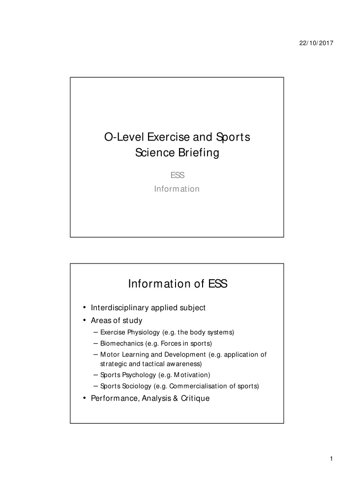 o level exercise and sports science briefing