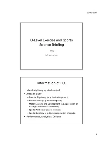 O-Level Exercise and Sports  Science Briefing  ESS  Information  Information of ESS