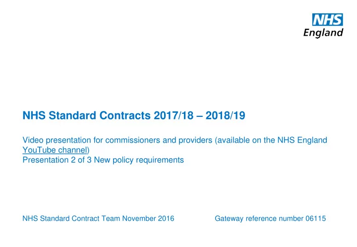 nhs standard contracts 2017 18 2018 19
