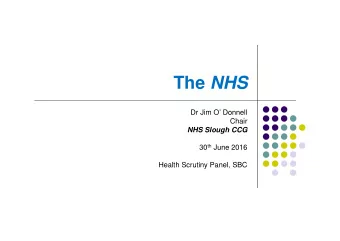 The NHS  Dr Jim O Donnell  Chair  NHS Slough CCG 30 th June 2016  Health Scrutiny Panel, SBC The