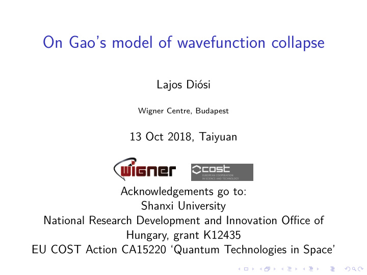 on gao s model of wavefunction collapse