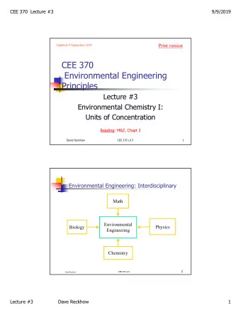 CEE 370  Environmental Engineering  Principles  Lecture #3  Environmental Chemistry I:  Units of