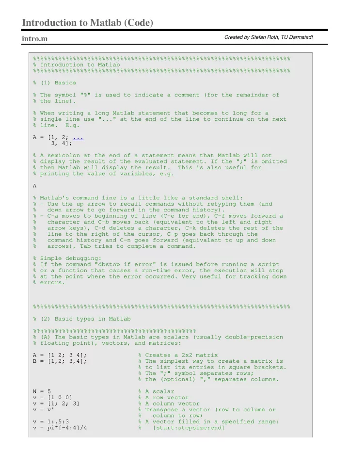 introduction to matlab code