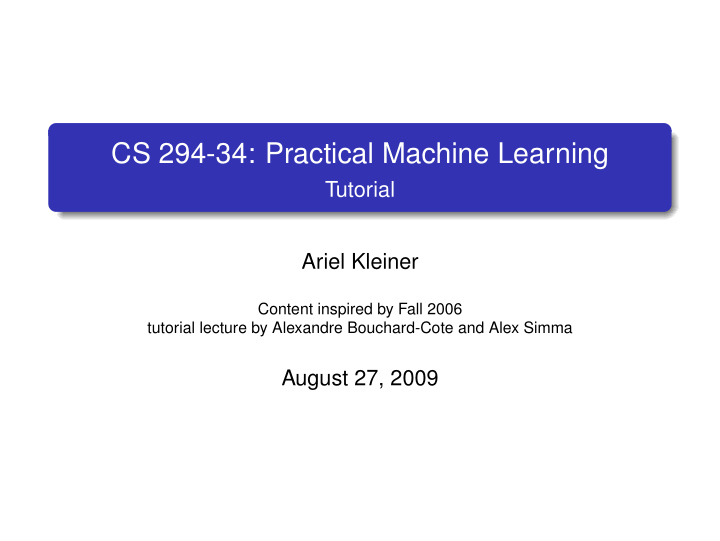 cs 294 34 practical machine learning