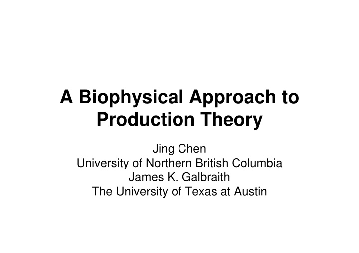 a biophysical approach to production theory
