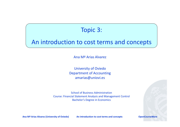 topic 3 an introduction to cost terms and concepts