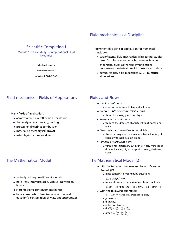 fluid mechanics as a discipline scientific computing i