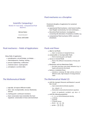 Fluid mechanics as a Discipline  Scientific Computing I  Prominent discipline of application for