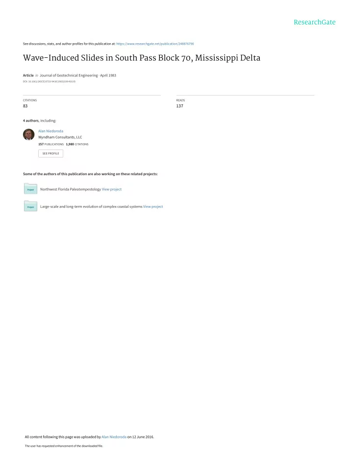 wave induced slides in south pass block 70 mississippi