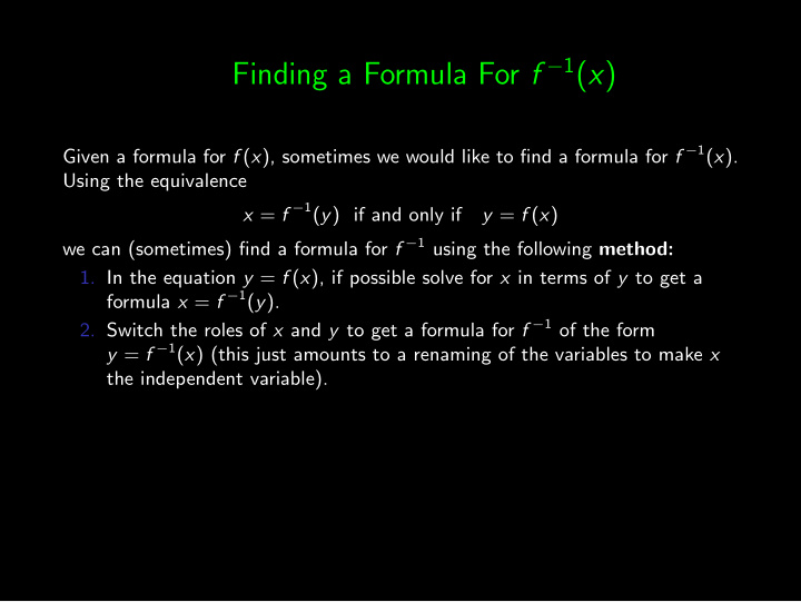 finding a formula for f 1 x