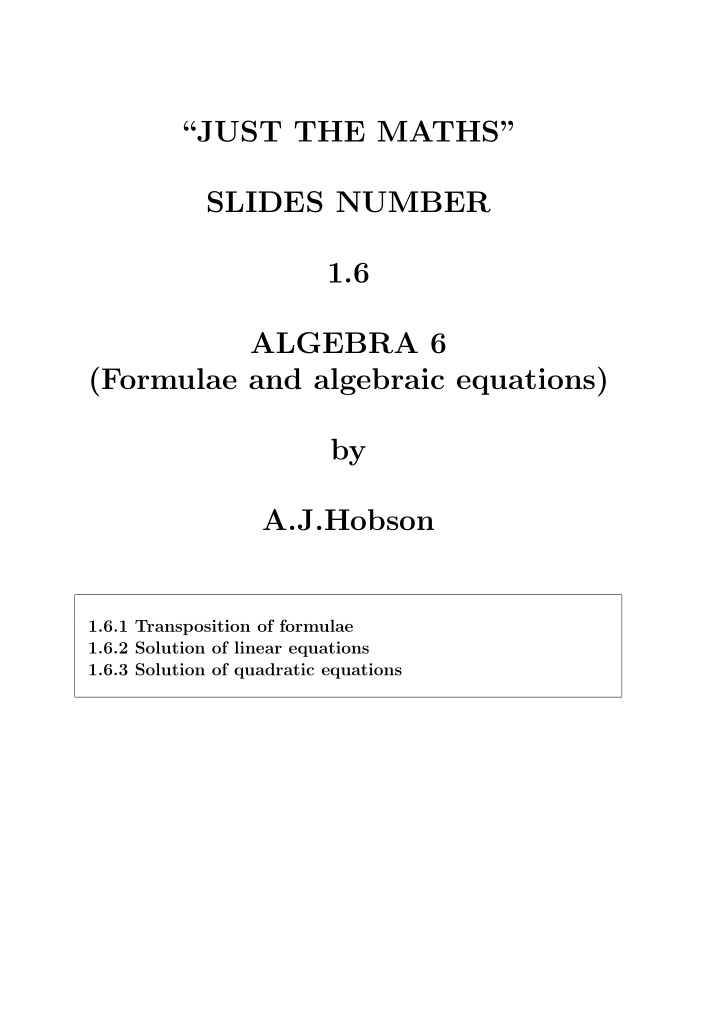 just the maths slides number 1 6 algebra 6 formulae and
