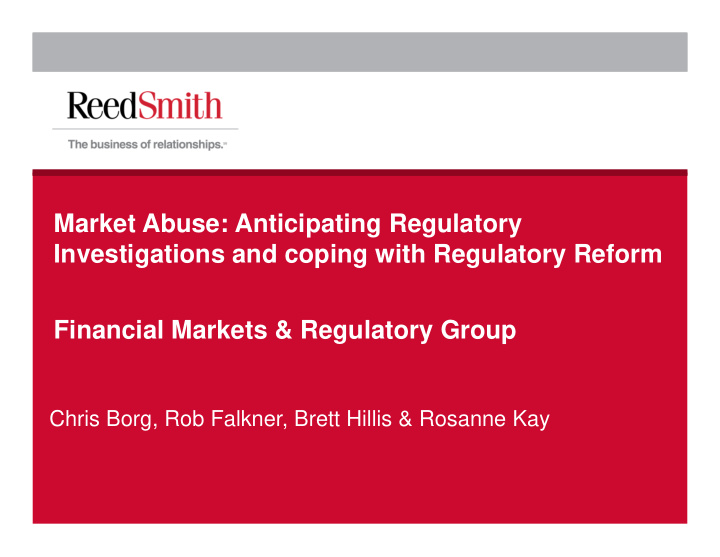 market abuse anticipating regulatory investigations and
