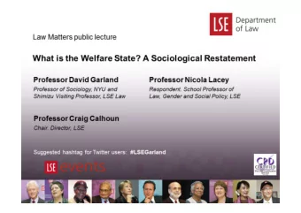 What is the Welfare State? A Sociological Restatement  Professor David Garland  Professor Nicola