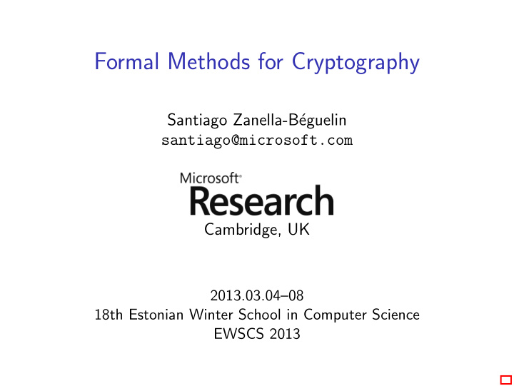 formal methods for cryptography