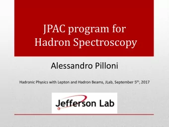 Hadron Spectroscopy  Alessandro Pilloni Hadronic Physics with Lepton and Hadron Beams, JLab,