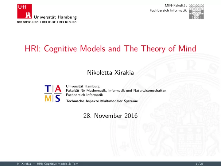 hri cognitive models and the theory of mind