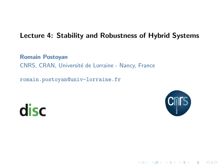 lecture 4 stability and robustness of hybrid systems