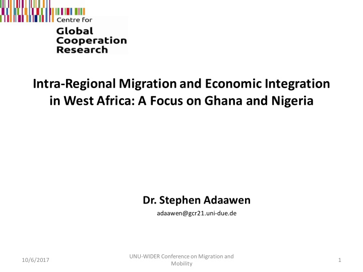 intra regional migration and economic integration in west