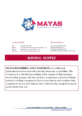 MINING SUPPL  Y  is a n a ffirma b le  MAYAS E  NGINE  E  RING AND CONSUL  T  ANT  pro fe ssio na l