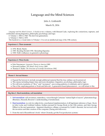 Language and the Mind Sciences  John A. Goldsmith  March 31, 2016 Language and the Mind Sciences :