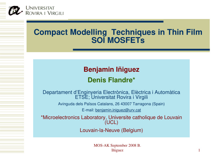 compact modelling techniques in thin film soi mosfets