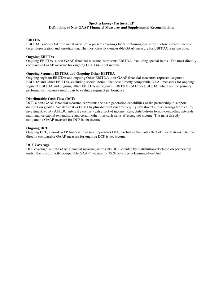 spectra energy partners lp definitions of non gaap
