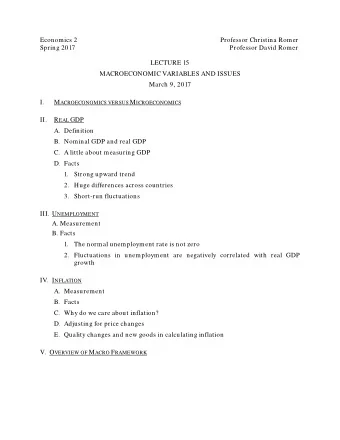 Economics 2  Professor Christina Romer  Spring 2017  Professor David Romer  LECTURE 15