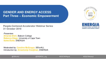 GENDER AND ENERGY ACCESS Part Three  Economic Empowerment  People-Centered Accelerator Webinar