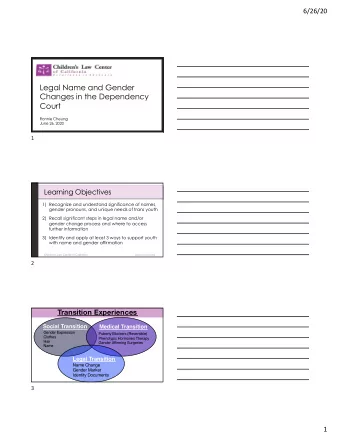 Legal Name and Gender  Changes in the Dependency  Court  Ronnie Cheung  June 26, 2020  1  Learning