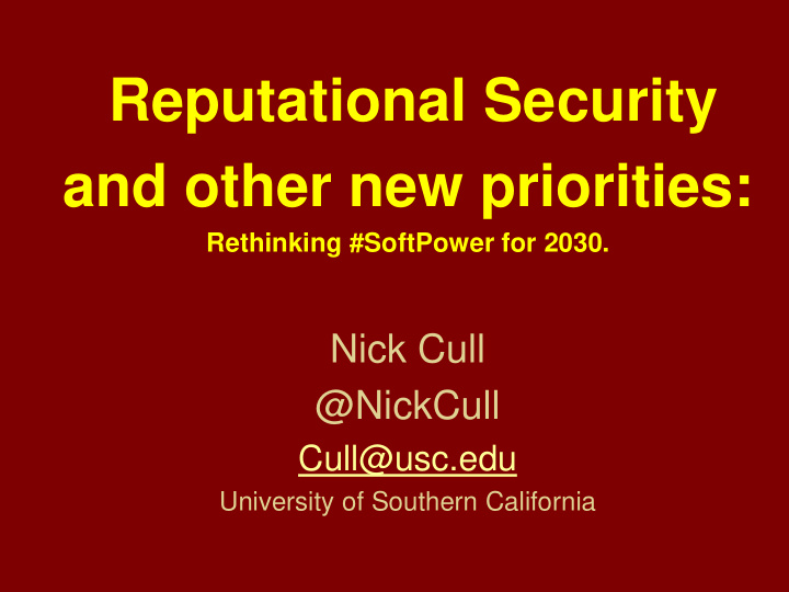 reputational security and other new priorities