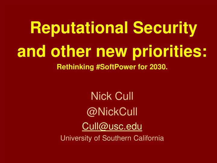 reputational security and other new priorities